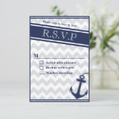 Zeevaart chevron marineblauwe Rsvp- uitnodiging (Staand voorkant)