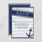 Zeevaart chevron marineblauwe Rsvp- uitnodiging (Voorkant / Achterkant)