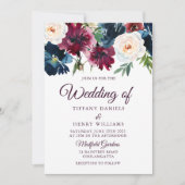 Zeevaart en bruine rode wijnbloemen legant huwelij kaart (Voorkant)