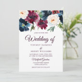 Zeevaart en bruine rode wijnbloemen legant huwelij kaart (Staand voorkant)