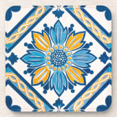 Zeevaart en geel Azulejo Mediterranean Grosgrain Bier Onderzetter (Voorkant)