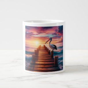 Zeevaart/kust/strand pelikaan zonsondergang grote koffiekop