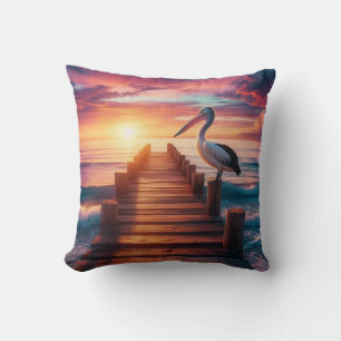 Zeevaart/kust/strand pelikaan zonsondergang kussen