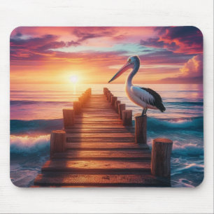 Zeevaart/kust/strand pelikaan zonsondergang muismat