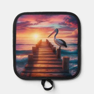 Zeevaart/kust/strand pelikaan zonsondergang pannenlap