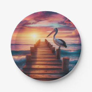 Zeevaart/kust/strand pelikaan zonsondergang papieren bordje