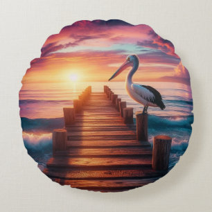 Zeevaart/kust/strand pelikaan zonsondergang rond kussen