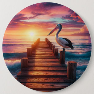 Zeevaart/kust/strand pelikaan zonsondergang ronde button 6,0 cm