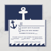 Zeevaart marineblauwe en witte rsvp 3 menukeus (Voorkant / Achterkant)