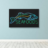 Zeevaart met visneonteken canvas afdruk (Insitu (Houten vloer))