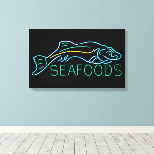 Zeevaart met visneonteken canvas afdruk (Insitu (Houten vloer))