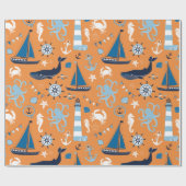 Zeevaart OceaanSinaasappel Cadeaupapier (Vlak)