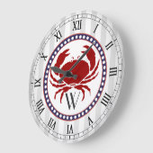 Zeevaart rode krab en grijs strepenmonogram grote klok (Hoek)