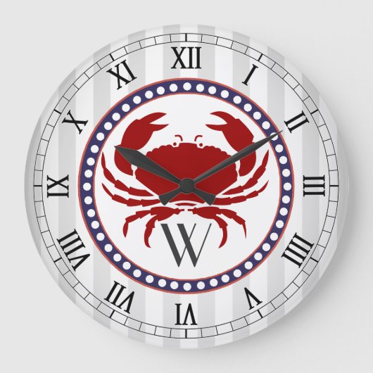 Zeevaart rode krab en grijs strepenmonogram grote klok (Voorkant)
