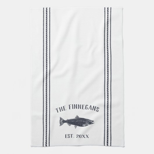 Zeevaart & Witte bijtende vis op maat Theedoek (Verticaal)