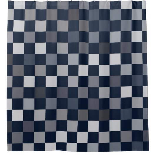 Zeevaartblauwe cheques douchegordijn (Voorkant)