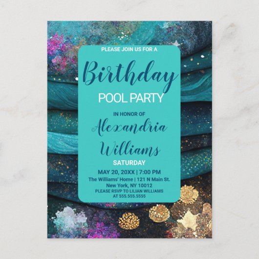 Zeevaartzeeproze blauwgroen goudzeemeerdag uitnodiging briefkaart (Voorkant)