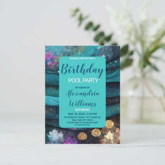 Zeevaartzeeproze blauwgroen goudzeemeerdag uitnodiging briefkaart (Staand voorkant)