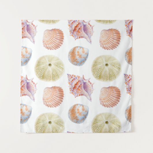 Zeevallige delen van zeeschelpen. WATERVERF i Wandkleed (Voorkant)