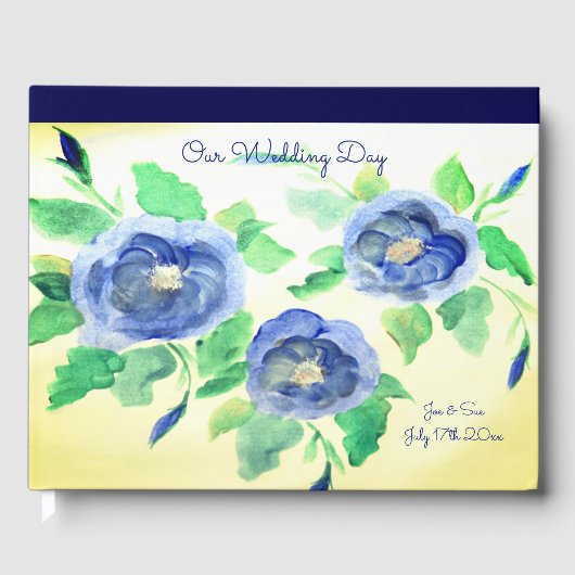 Zeevarnenblauw Floral Wedding Guest Book Gastenboek (Voorkant)