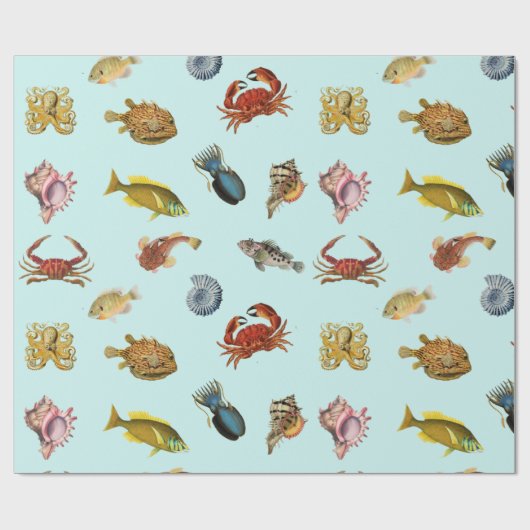 zeevis en Collectie van schaal- en schelpdieren Cadeaupapier (Vlak)