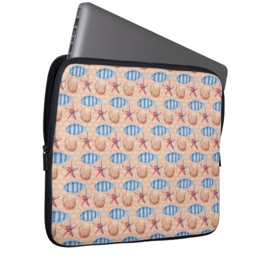 Zeevis Zeester Shell Ocean Pattern Laptop Sleeve (Voorkant Rechts)
