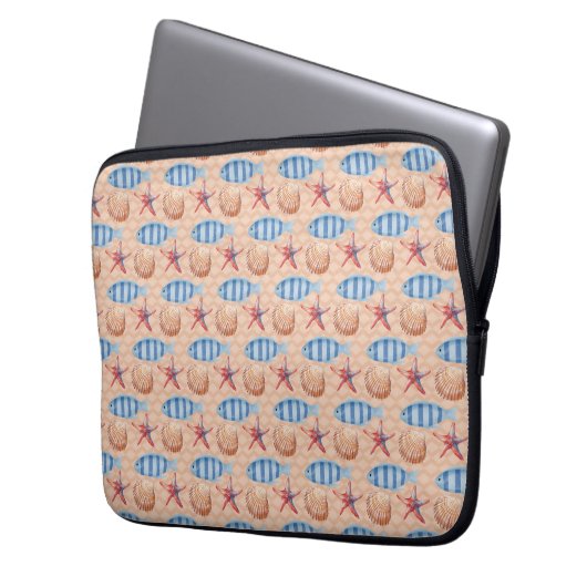 Zeevis Zeester Shell Ocean Pattern Laptop Sleeve (Voorkant Links)