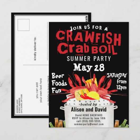 Zeevisserij Crawfish Boil Summer Party Uitnodiging (Voorkant / Achterkant)