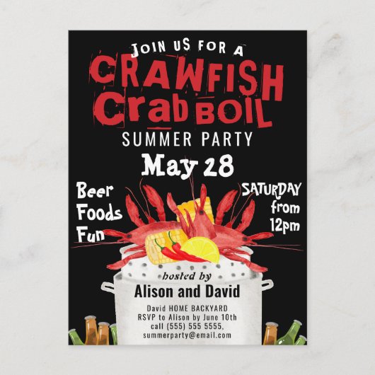 Zeevisserij Crawfish Boil Summer Party Uitnodiging (Voorkant)