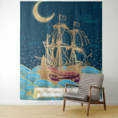 Zeevloot onder het moonlicht met kleine walvissen wandkleed (In situ)