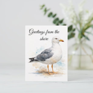 Zeevogel Strand Oceaan Aquarel Scheepvaart Feestdagenkaart