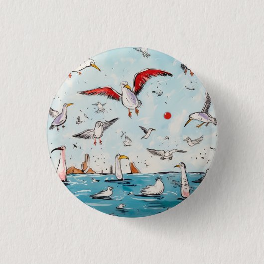 Zeevogel, vogel, vliegende vogels ronde button 3,2 cm (Voorkant)