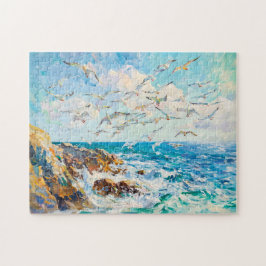 Zeevogels Boven Golven Impressionistisch Oceaan Sc Legpuzzel