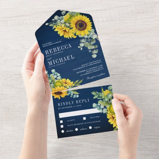 Zeevonnebloemen en eucalyptusbruiloft all in one uitnodiging (Afscheurbaar)