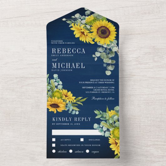 Zeevonnebloemen en eucalyptusbruiloft all in one uitnodiging (Binnen)