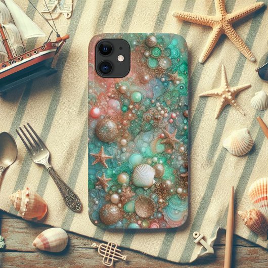 Zeevruchten en gouden glitter zeesterren Case-Mate iPhone case