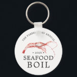 Zeevruchten/garnalenfolie | Partij met de status Sleutelhanger<br><div class="desc">Speciaal gepersonaliseerde garnalen voor je volgende Shrimp Boil party of uitzending van sleutelhanger. Het is voorzien van een waterverf met een gestileerde afbeelding van een roze garnaal. Omringend dit zijn vlekken voor uw unieke gebeurtenisinfo.</div>