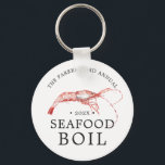 Zeevruchten/garnalenfolie | Partij met de status Sleutelhanger<br><div class="desc">Speciaal gepersonaliseerde garnalen voor je volgende Shrimp Boil party of uitzending van sleutelhanger. Het is voorzien van een waterverf met een gestileerde afbeelding van een roze garnaal. Omringend dit zijn vlekken voor uw unieke gebeurtenisinfo.</div>