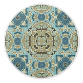 Zeevruchten Groen Blauwgroen Blauw Oker Etnische T Keramische Knop (Voorkant)