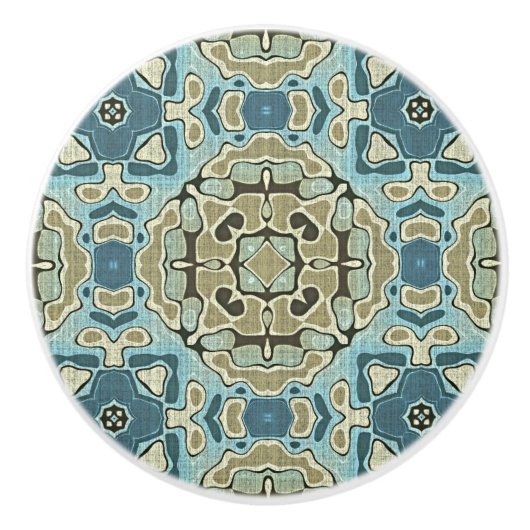 Zeevruchten Groen Blauwgroen Blauw Oker Etnische T Keramische Knop (Voorkant)