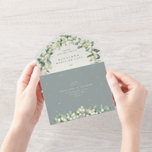 Zeevruchten Groen/Cream Sneeuwbes + Eucalyptus Bru All In One Uitnodiging