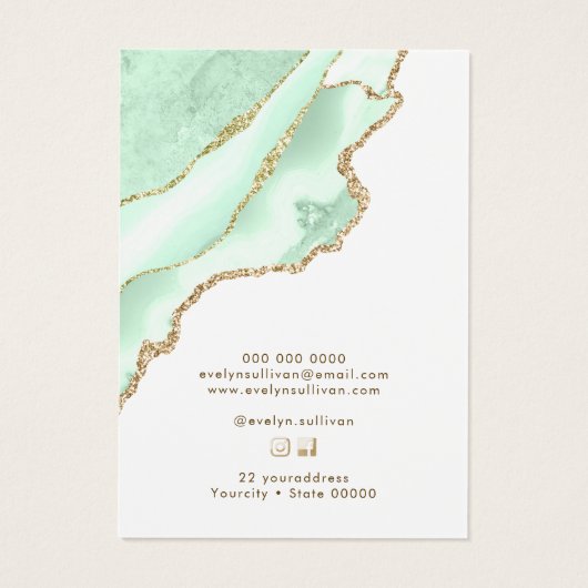 Zeevruchten groene agaat ketting display kaart (Achterkant)