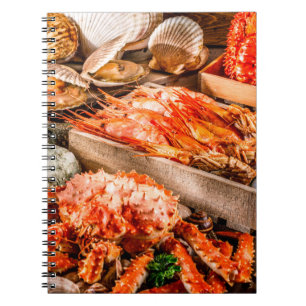 Zeevruchten keuken bord als een oceaan gourmet din notitieboek