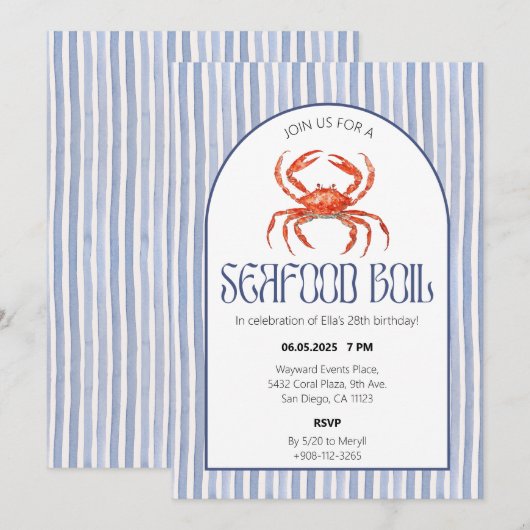 Zeevruchten Kook Krab Waterverf Verjaardag Uitnodi Kaart (Voorkant / Achterkant)