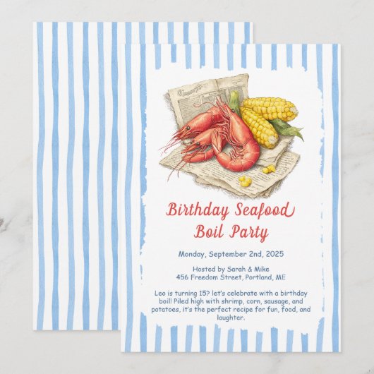 Zeevruchten Kook Verjaardag Uitnodiging - Kustgarn (Voorkant / Achterkant)