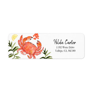 Zeevruchten krab floraal aangepaste retour label