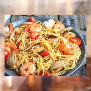 Zeevruchten Pasta Garnalen Mosselen Kruiden Afbeel Raamsticker