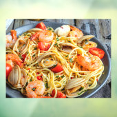 Zeevruchten Pasta Garnalen Spieren Specerijen Afbe Raamsticker (Vel 3)