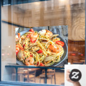 Zeevruchten Pasta Garnalen Spieren Specerijen Afbe Raamsticker (Cafe Raam)