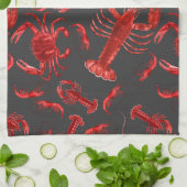 Zeevruchten Pattern Dark Gray Rustic Crawfish Lobs Theedoek (Gevouwen)